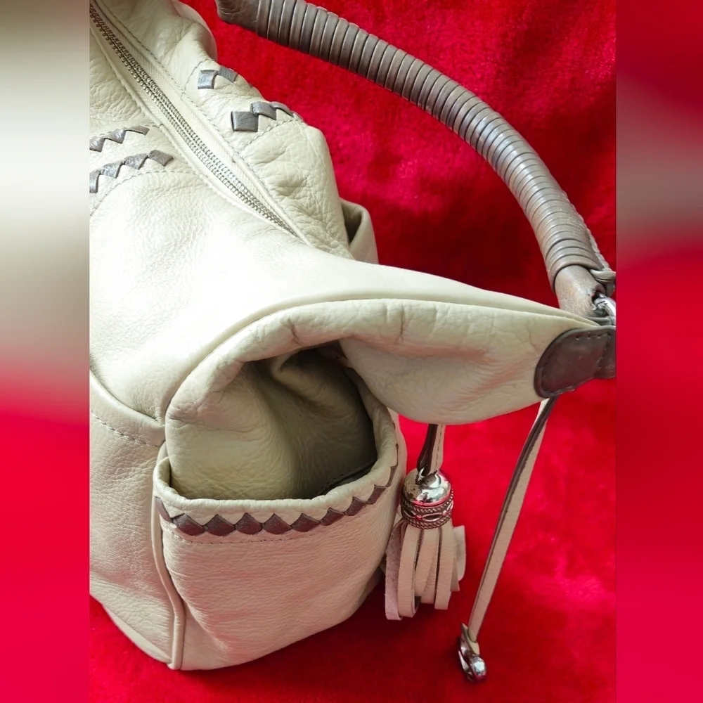 Brighton Stylish Cream and Gray Leather Bag